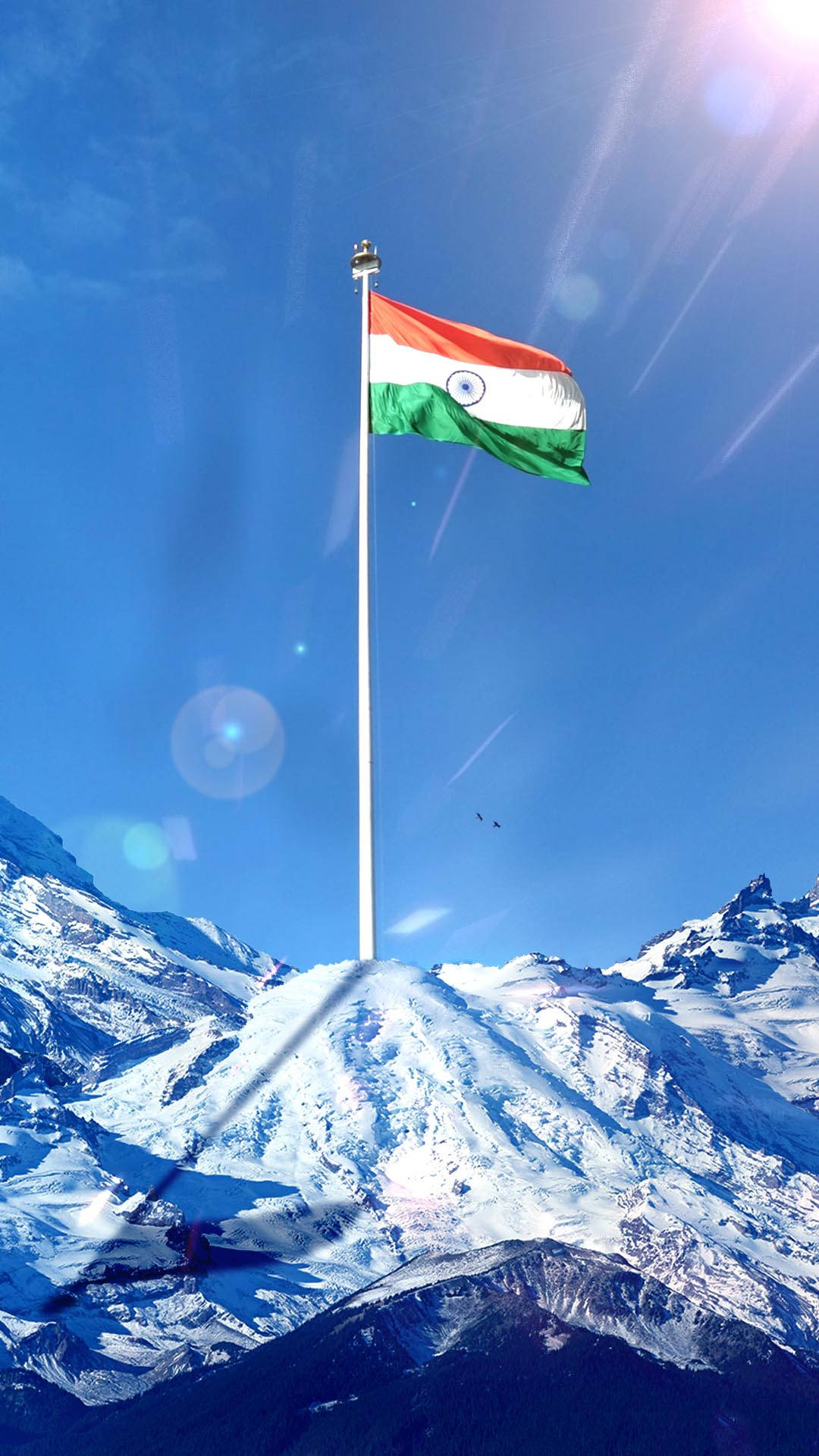 Snowy Mountain Indian Flag Mobile Background