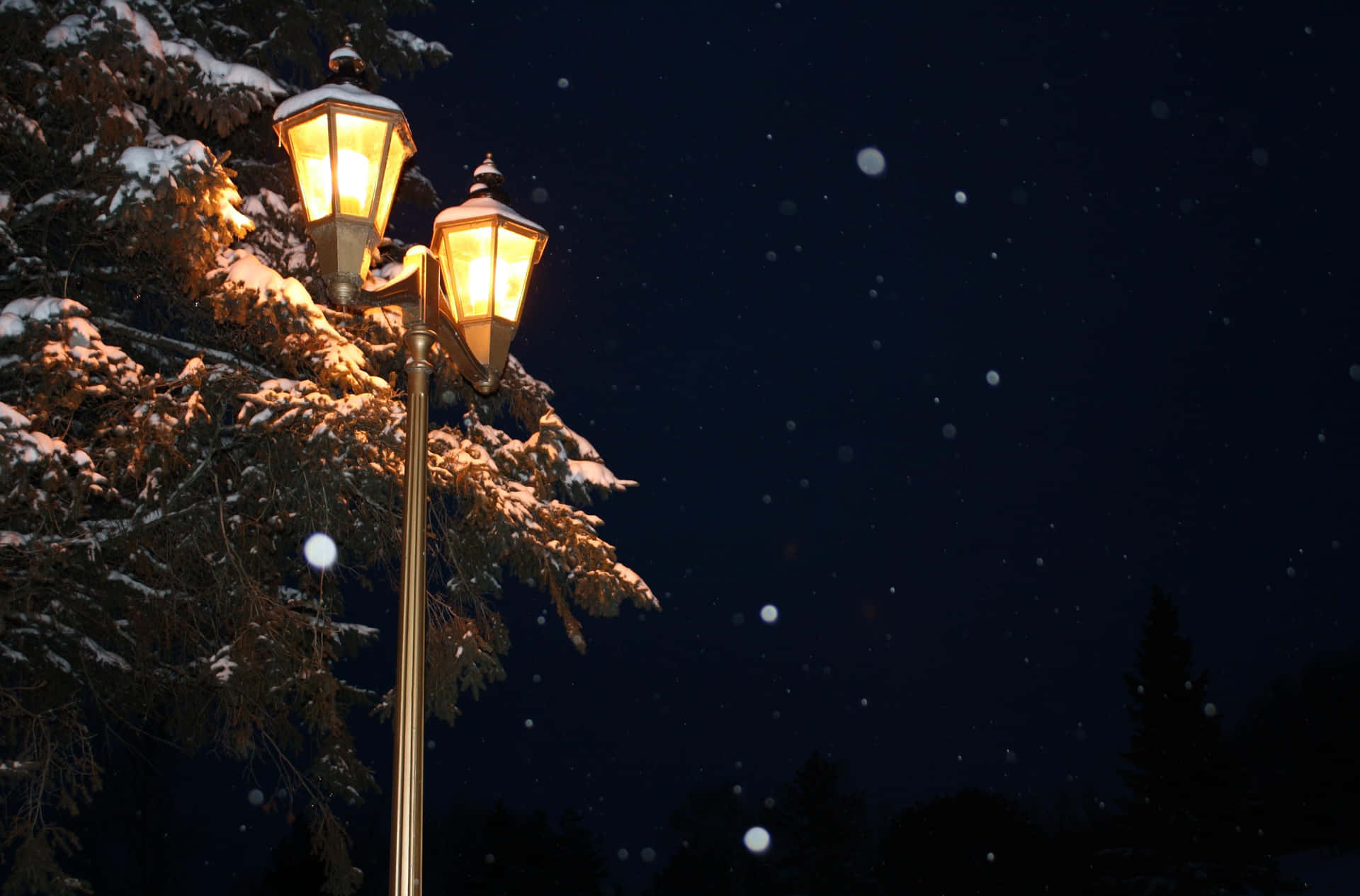 Snowy Night Street Lamp Wallpaper