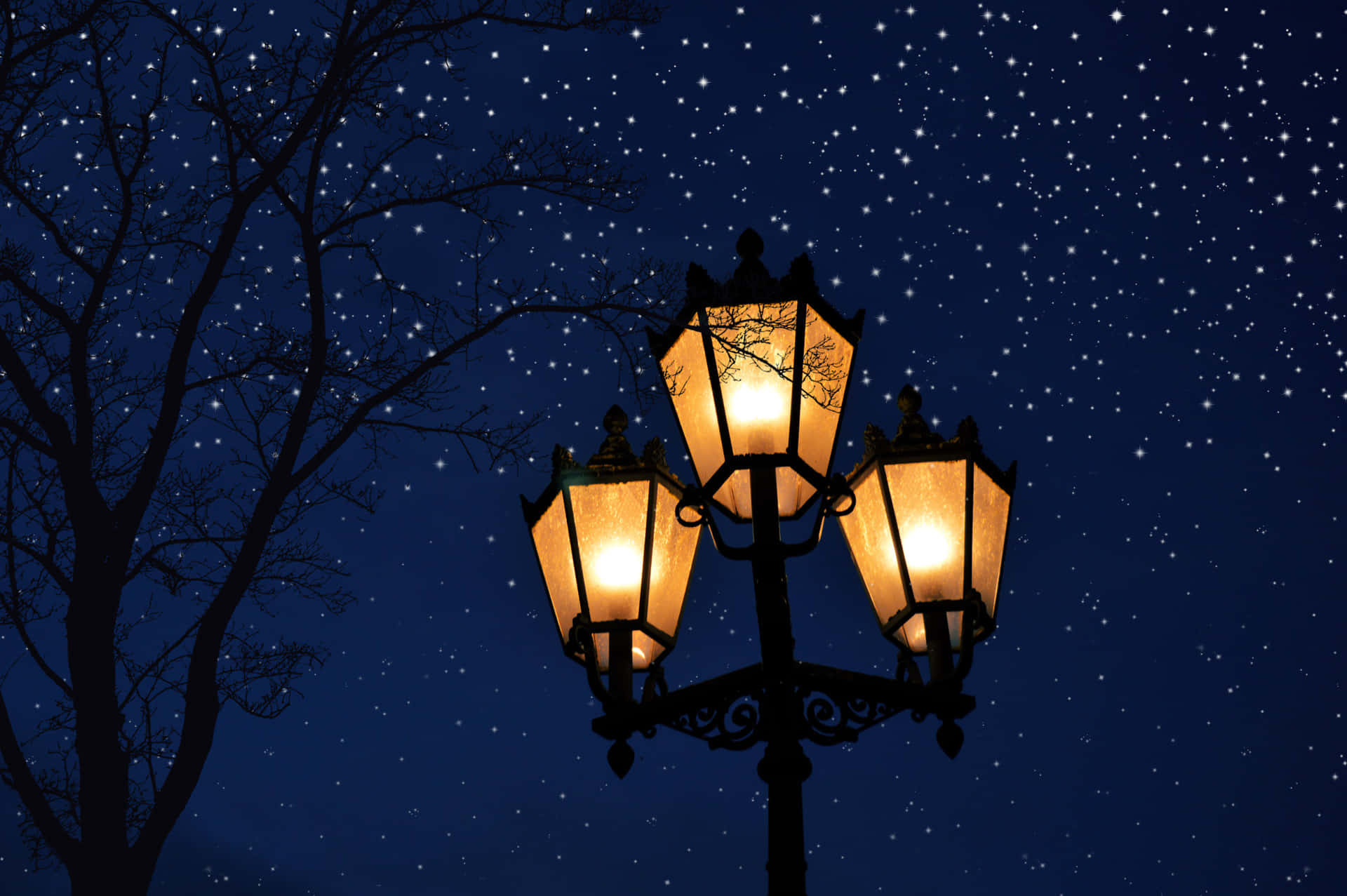 Snowy Night Street Lamp Wallpaper