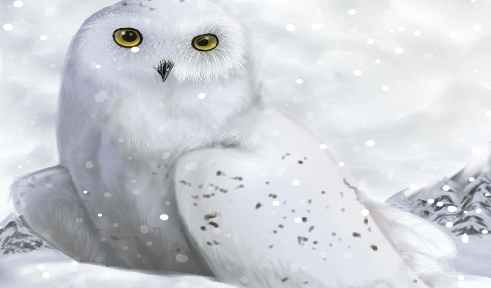 Majestic Snowy Owl perched on a winter branch Wallpaper