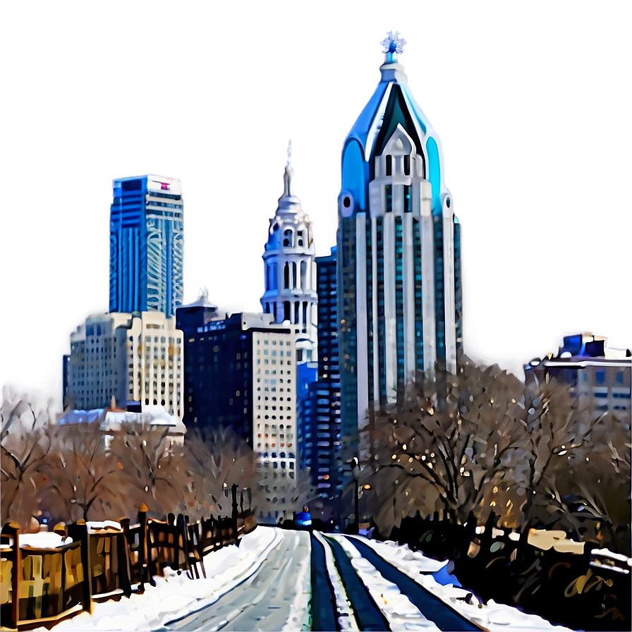 Snowy Philadelphia Skyline Winter Scene Png Gbk PNG