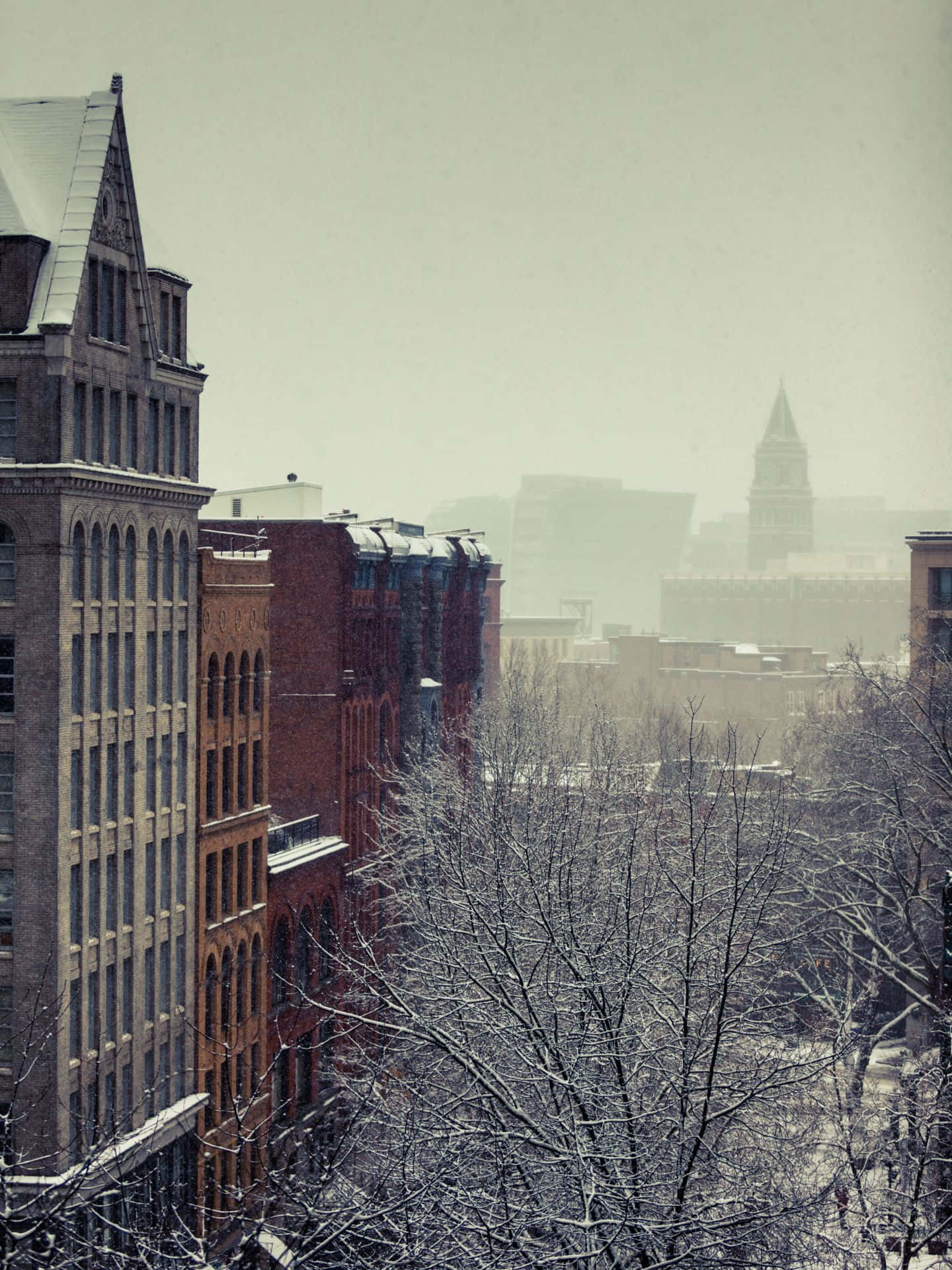 Snowy Pioneer Square Seattle Winter Scene Wallpaper