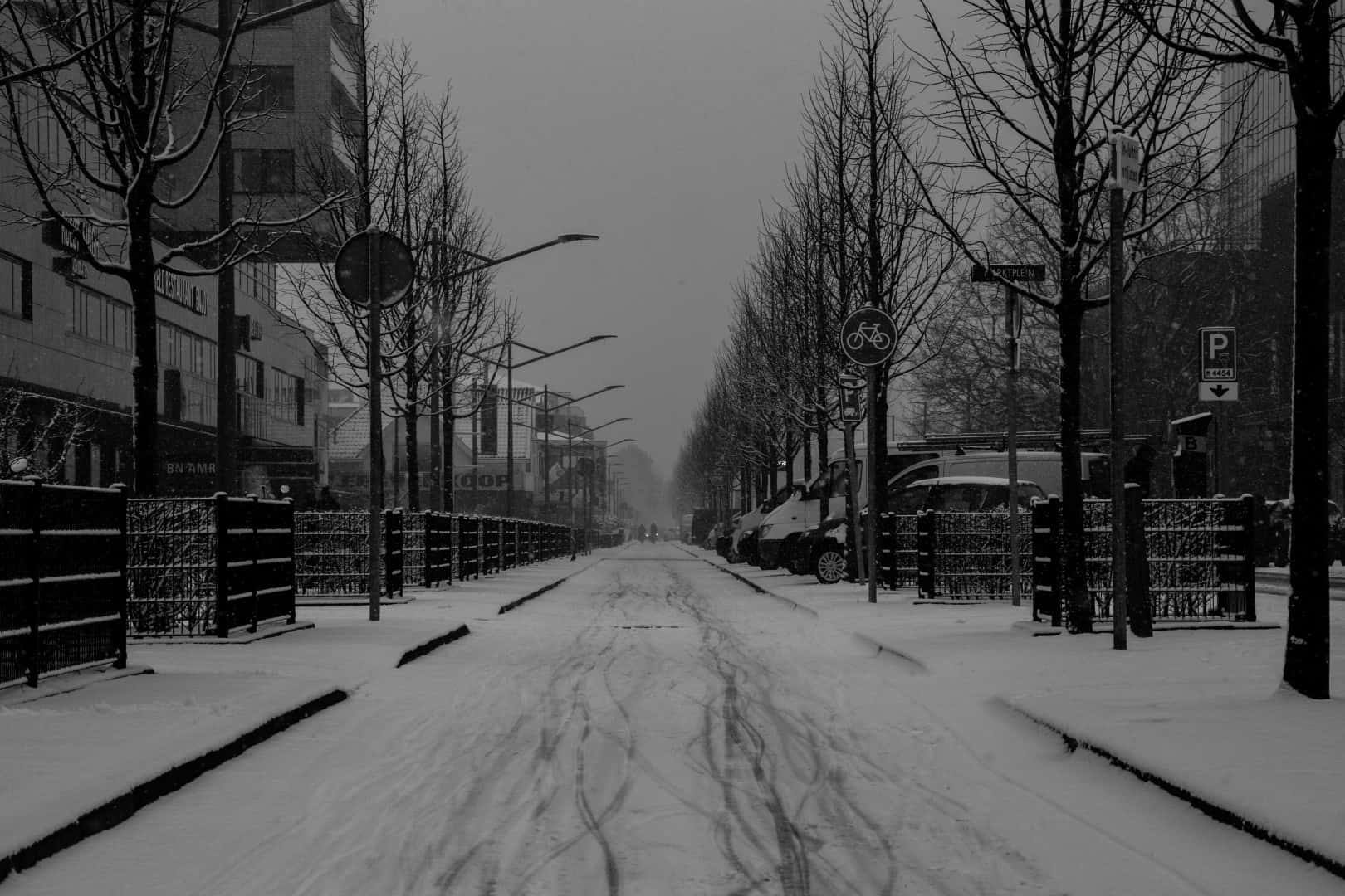 Sneeuwachtige Straat In Hoofddorp Winter Achtergrond