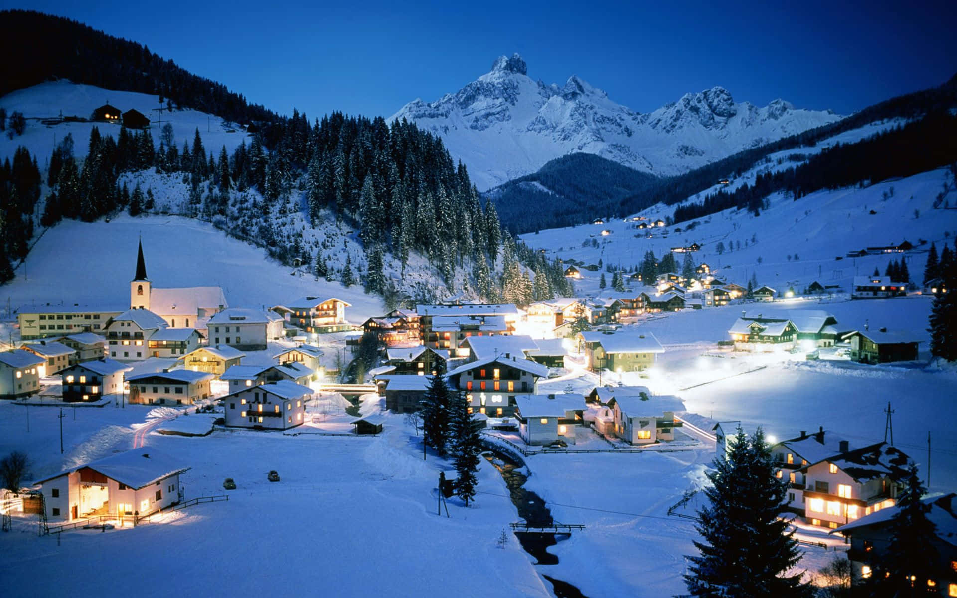 Snowy Village in Winter Wonderland Wallpaper