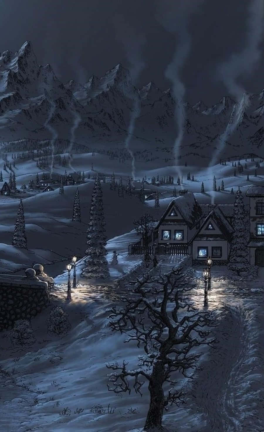 Serene Snowy Village Wallpaper