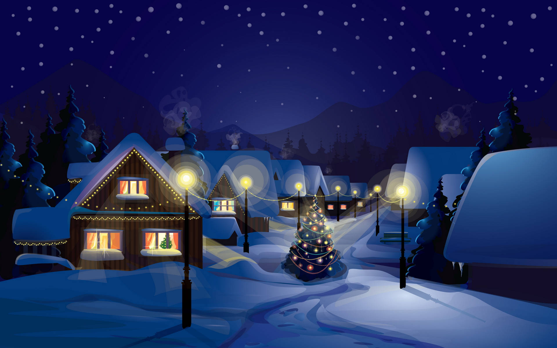 Snowy Village Christmas Holiday Desktop Wallpaper