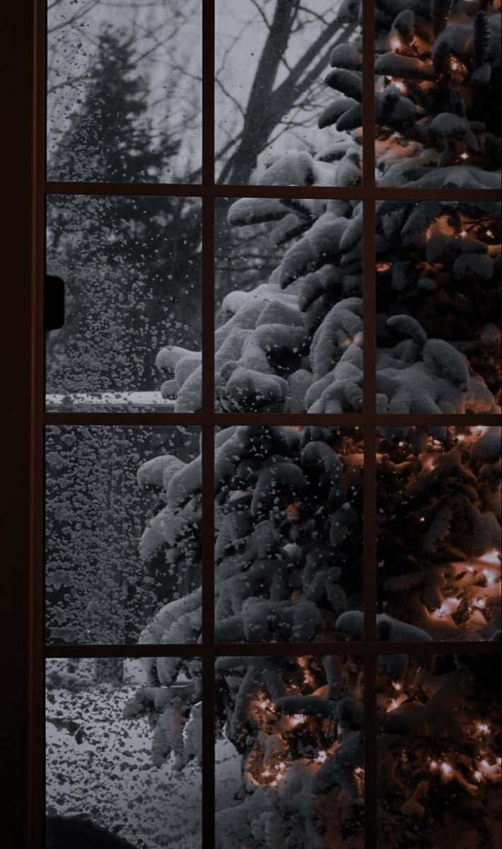 Snowy_ Window_ View_with_ Christmas_ Tree Wallpaper