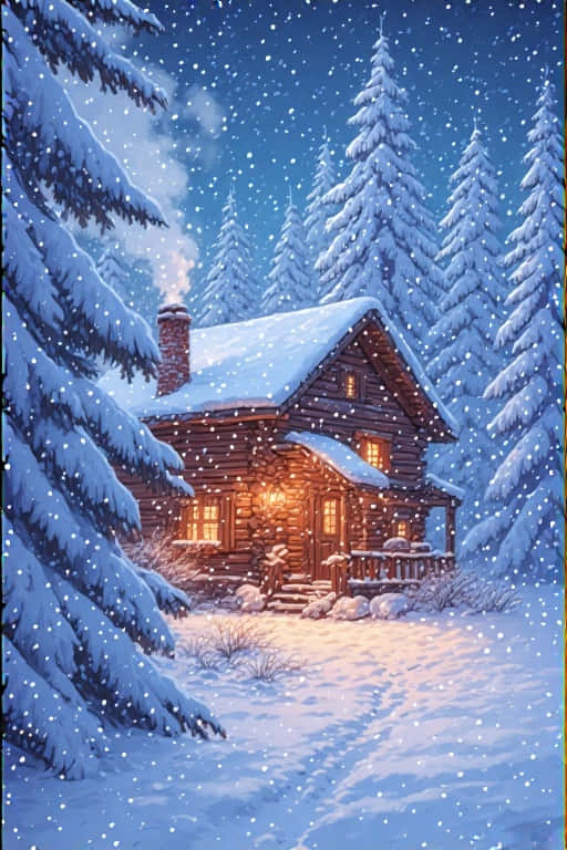 Snowy Winter Cabin In Pine Forest Magical 4k Wallpaper