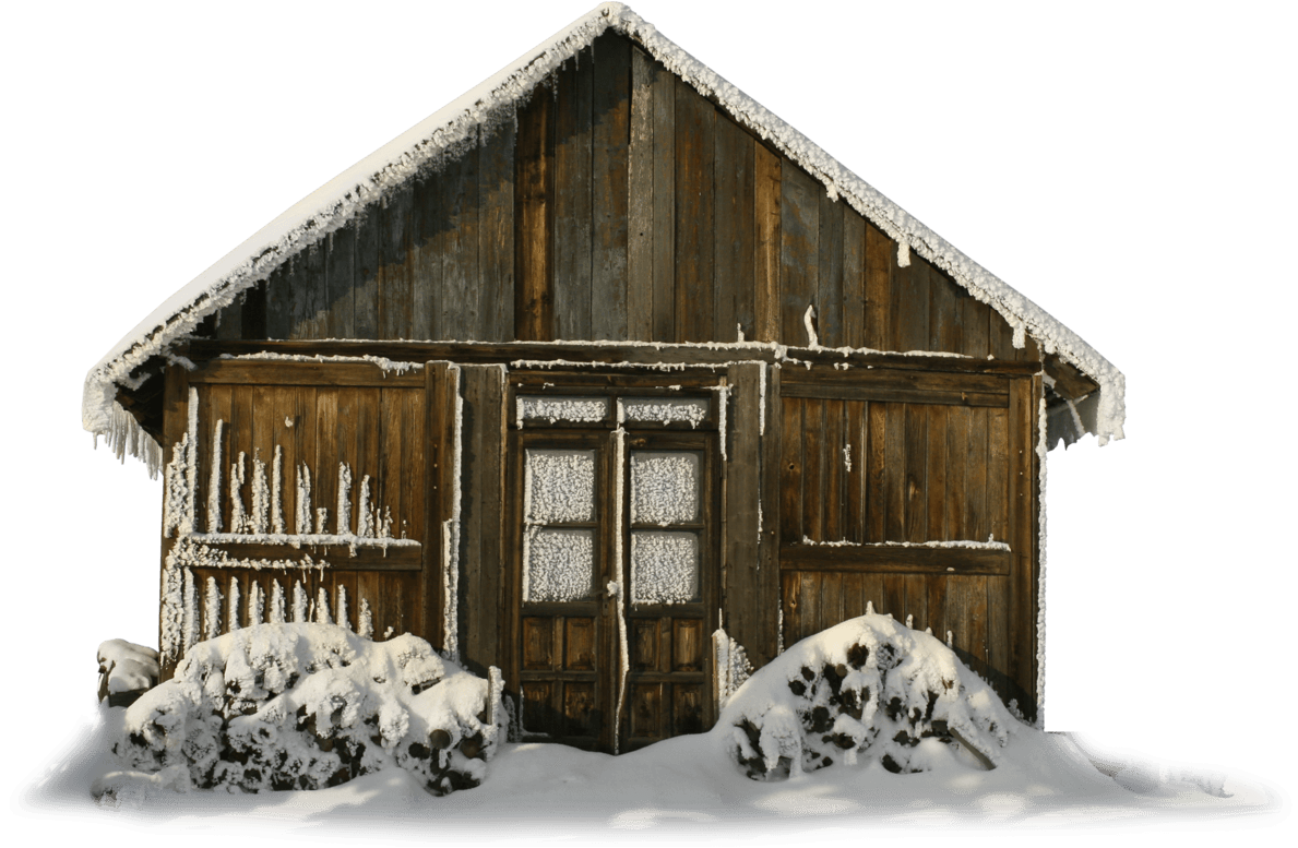 Snowy Wooden Cabin Facade PNG