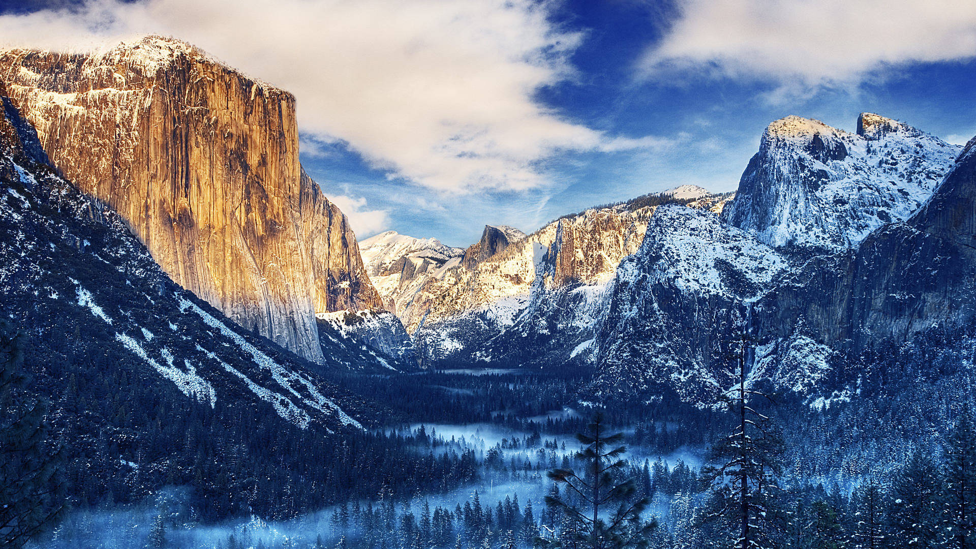 Snowy Yosemite Mountain Valley Wallpaper