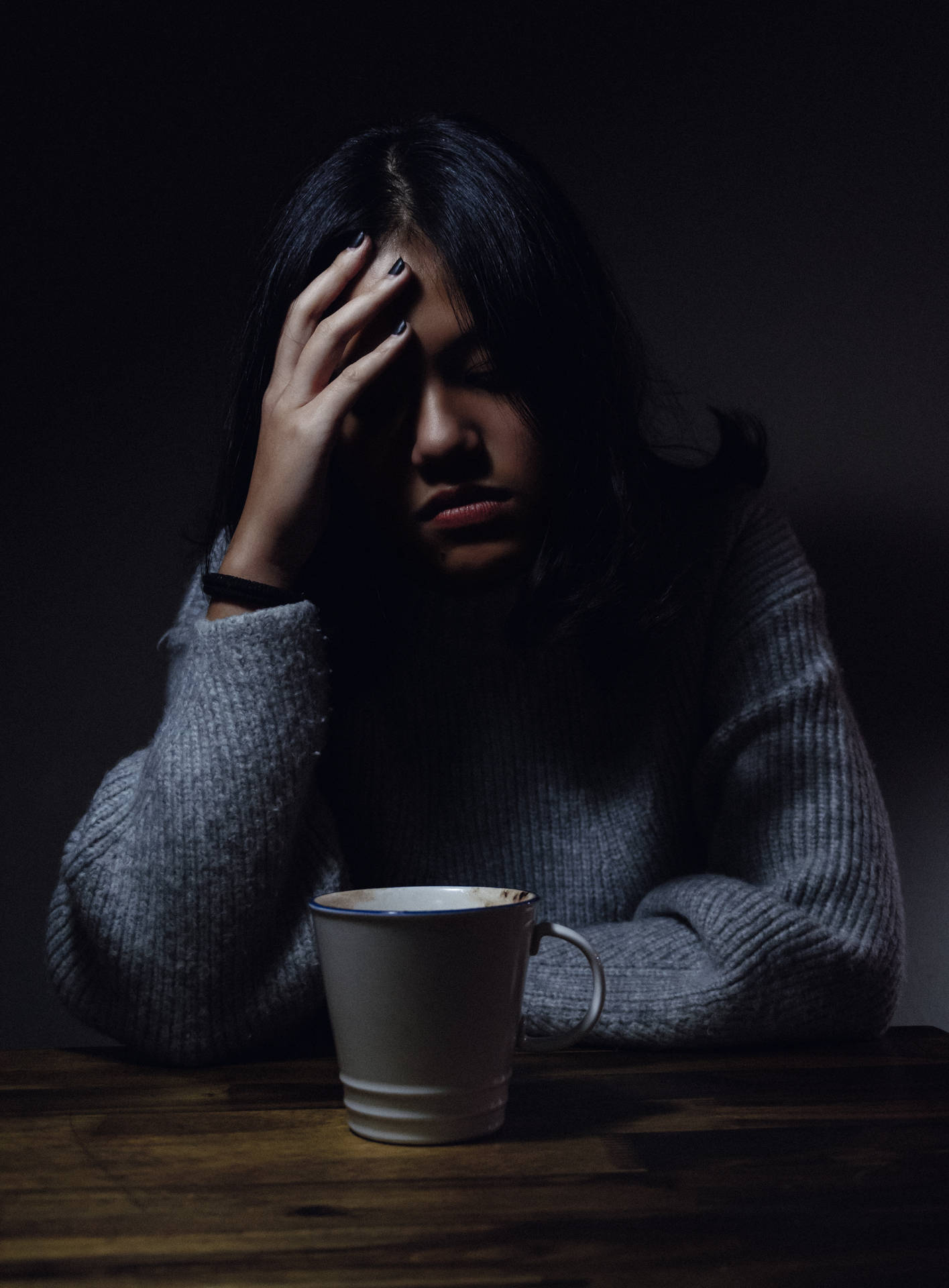 So Sad Girl With Coffee Background