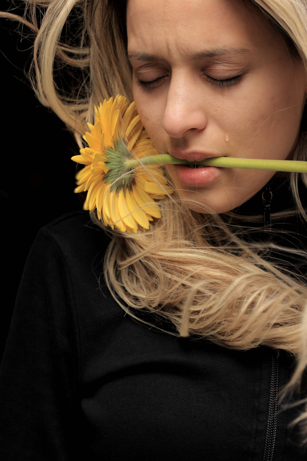 So Sad Woman With Sunflower Wallpaper