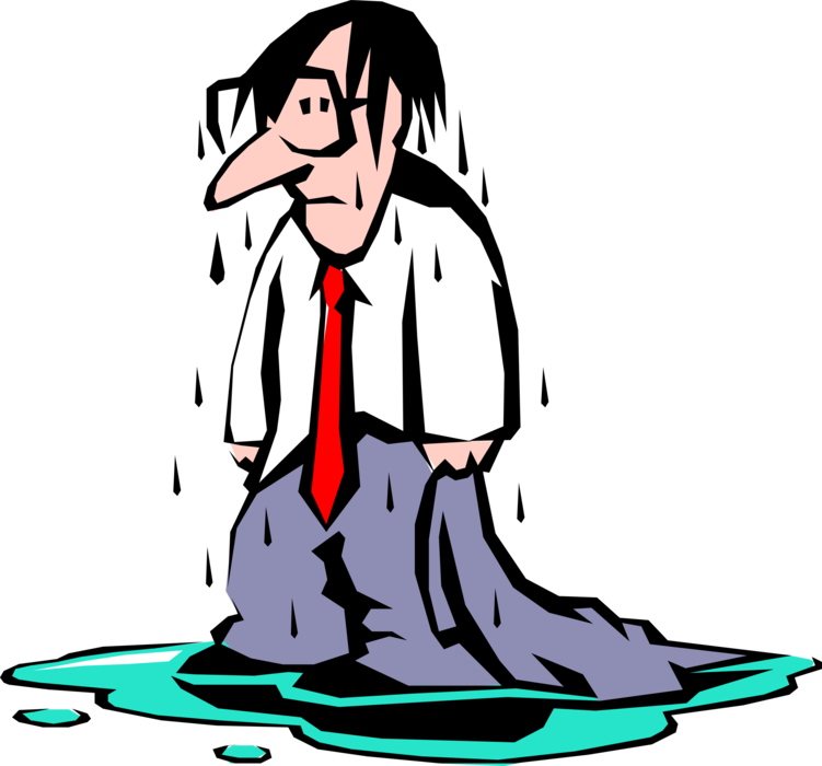 Soaked Cartoon Man Standingin Puddle PNG