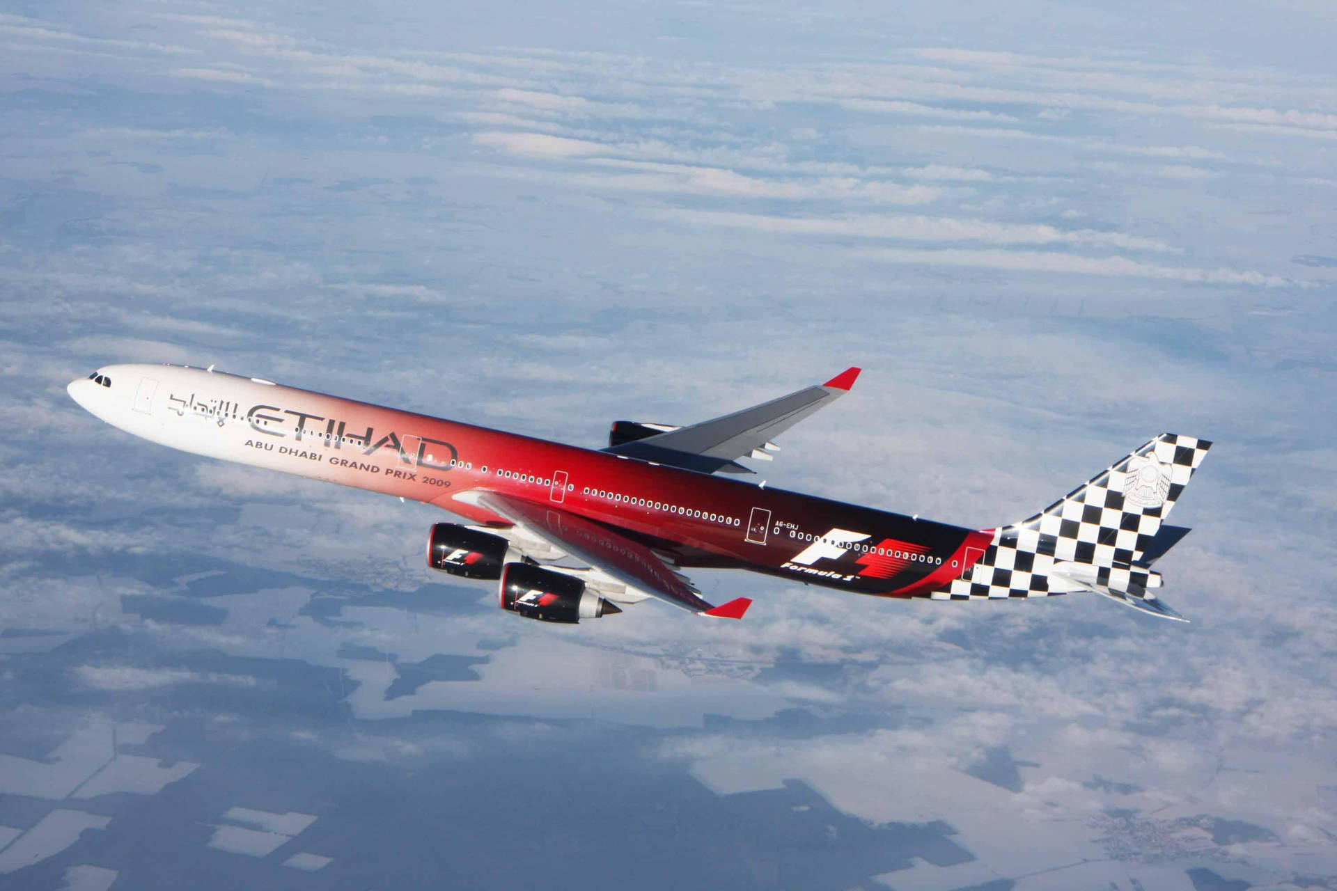 Soaring Etihad Red And White Airplane Wallpaper