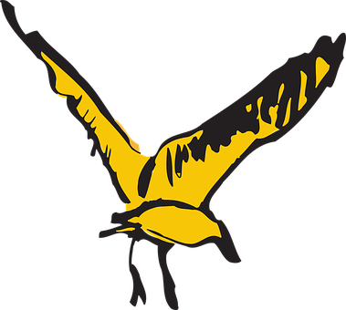 Soaring Yellow Black Bird Illustration PNG