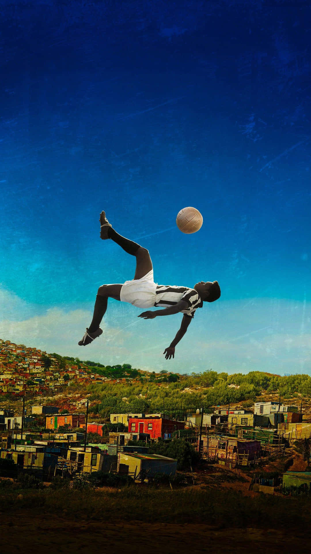 Voetbal Acrobatiek Boven Favela Achtergrond