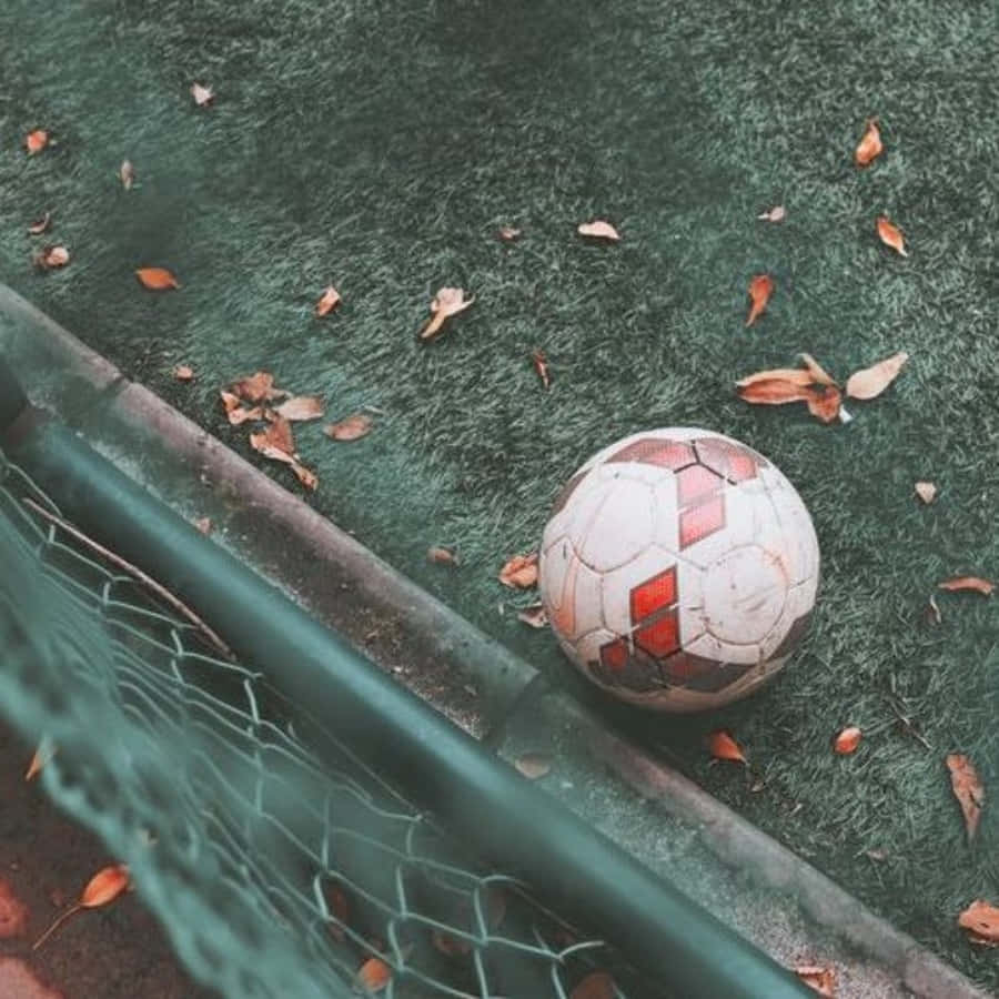 Estéticade Fútbol Sobre Césped Y Hojas. Fondo de pantalla