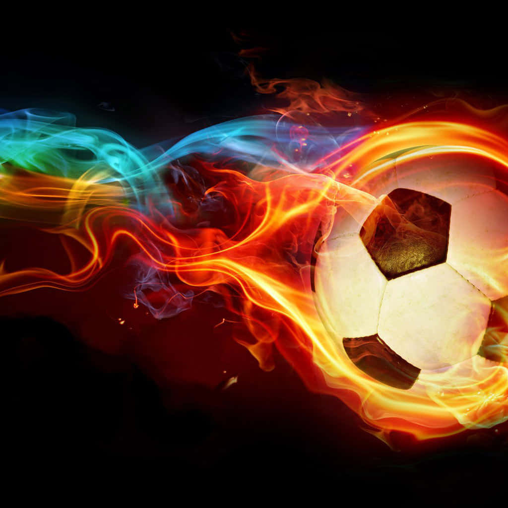 Soccer Ball Background Blue Orange Flames