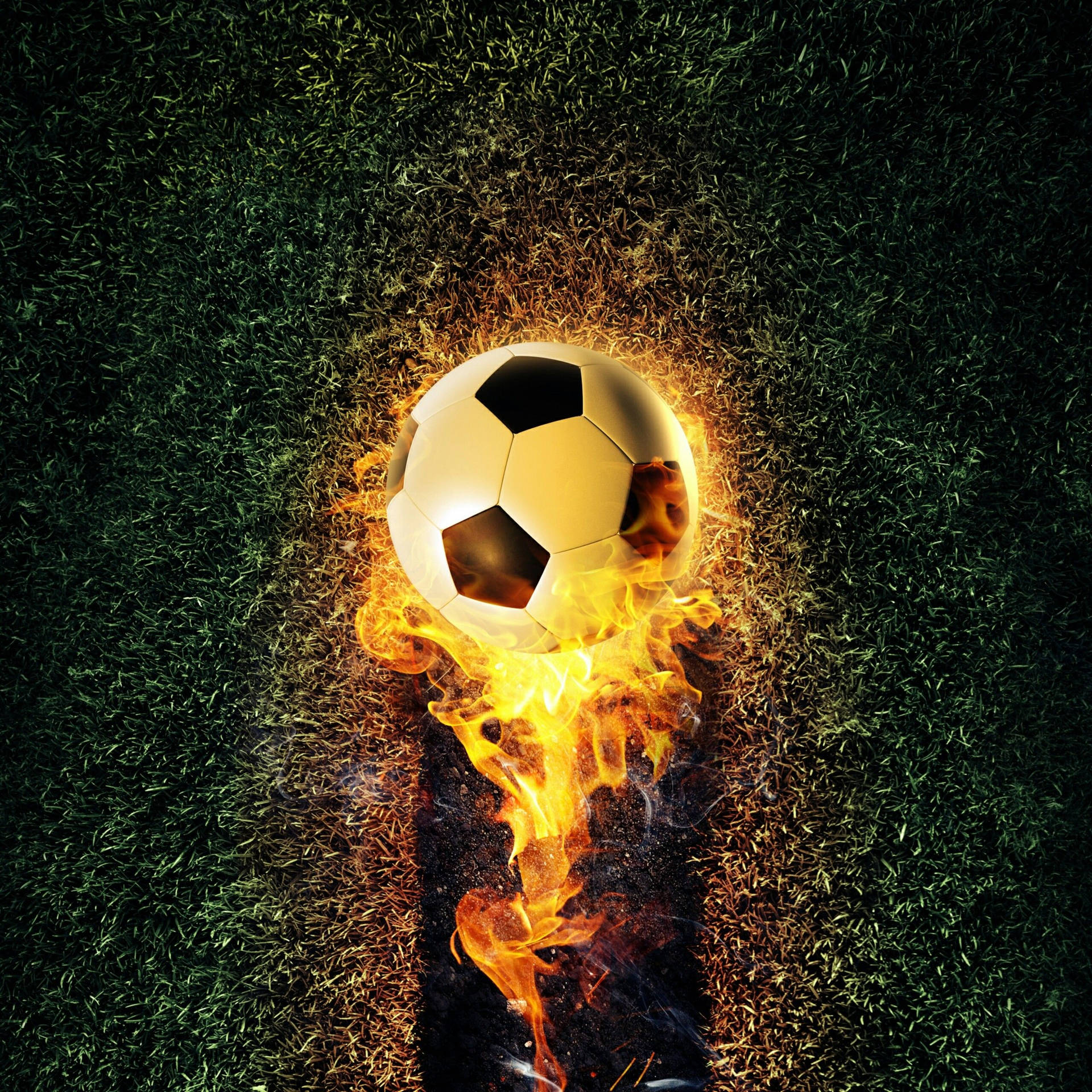 "Watch fire scorch the pitch with each shot." Wallpaper