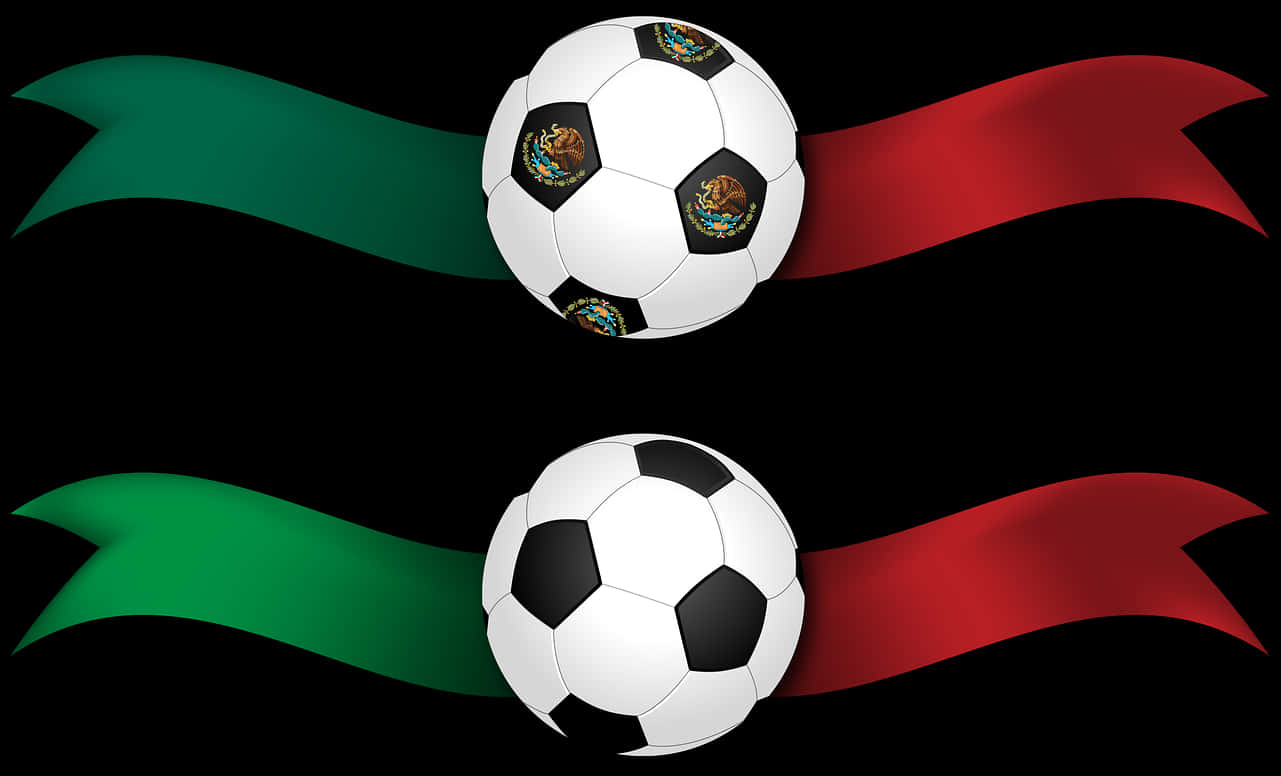 Soccer Ballswith Colorful Ribbons PNG