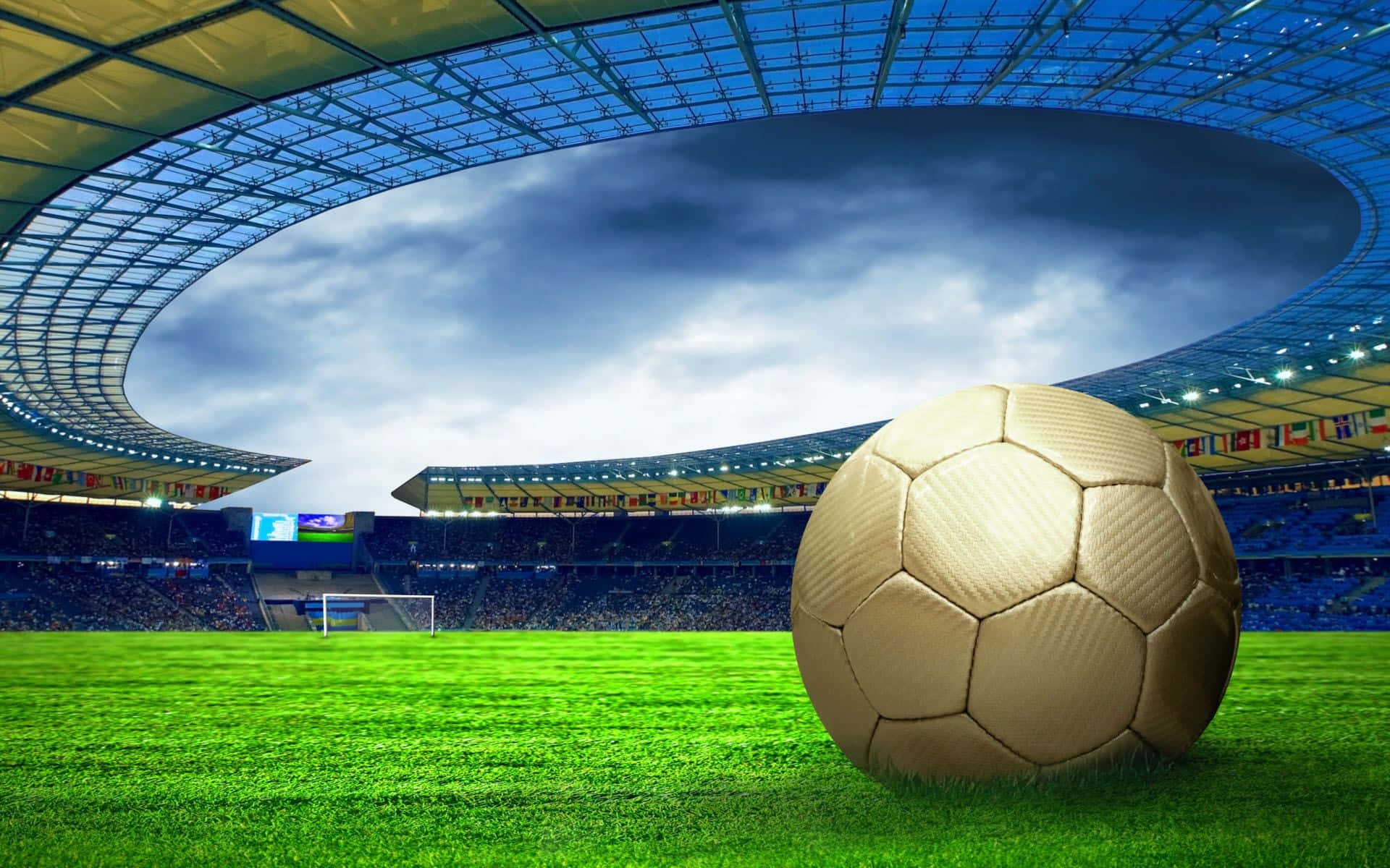 Soccer Field And Golden Ball Background