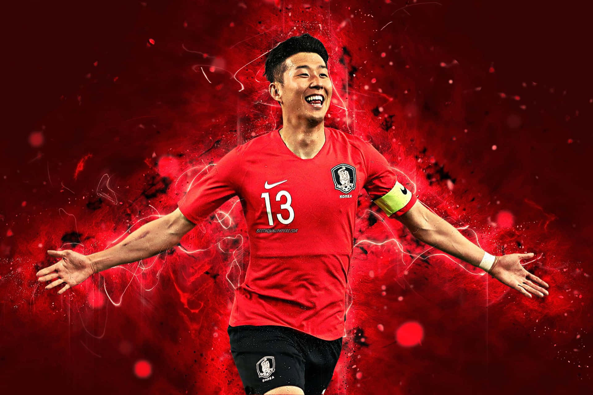 Soccer Player Celebration Red Background Wallpaper