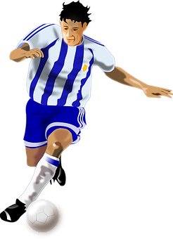 Soccer_ Player_in_ Blue_and_ White_ Stripes PNG