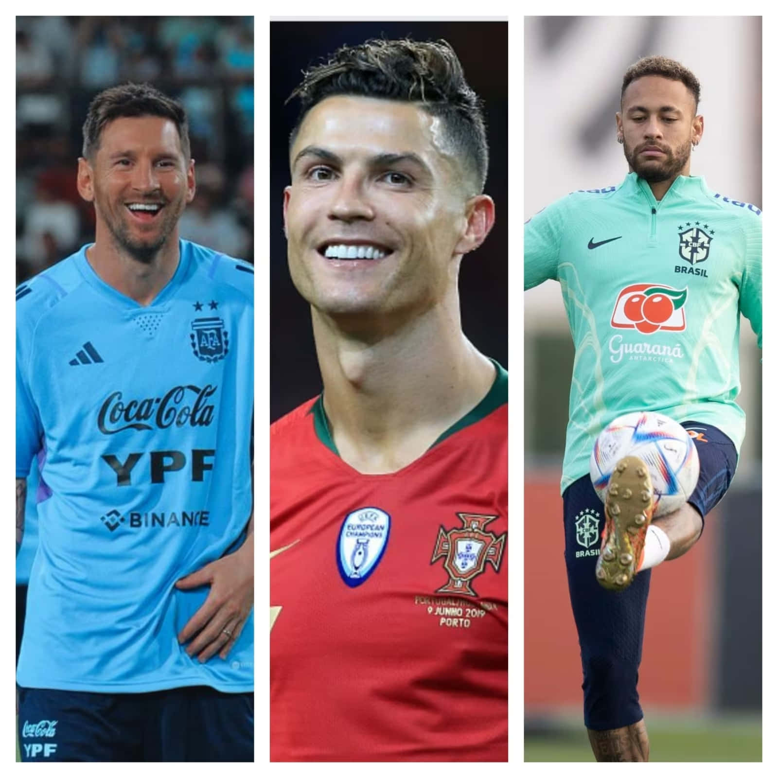 Soccer Stars Triptych Messi Ronaldo Neymar Wallpaper