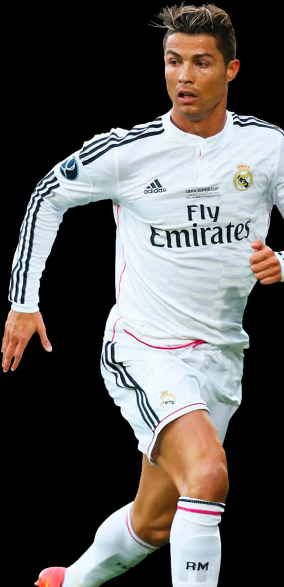 Soccer_ Player_in_ Action_ Real_ Madrid_ Uniform PNG