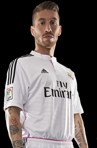 Soccer_ Player_in_ Real_ Madrid_ Kit PNG