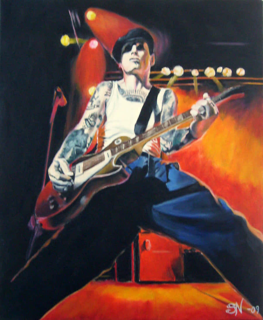 Enmålning Av En Man Som Spelar Gitarr Wallpaper