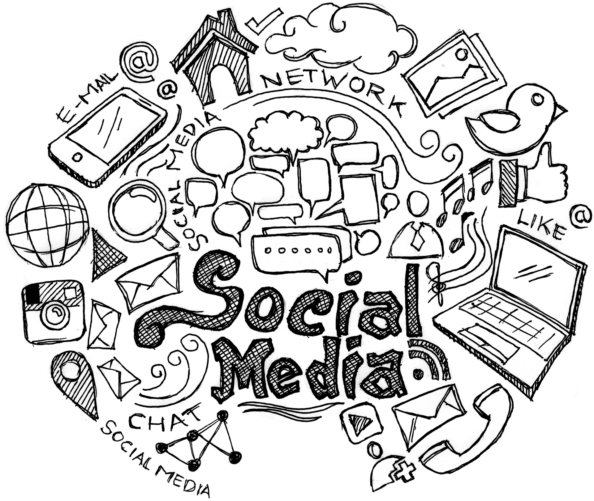 Social Media Doodle Collage PNG