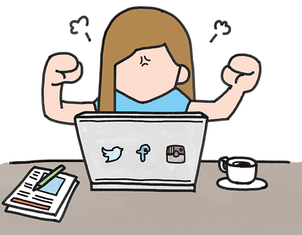 Social Media Frustration Cartoon PNG