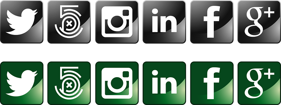 Social Media Icons Black Green PNG