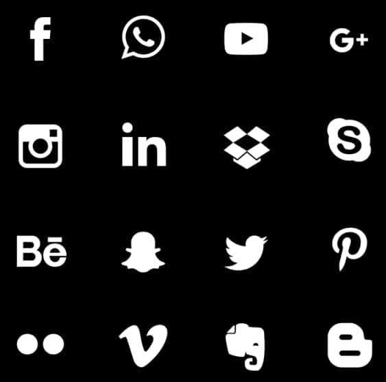 Social Media Icons Collection Black Background PNG