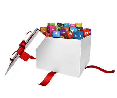 Social Media Icons Gift Box PNG