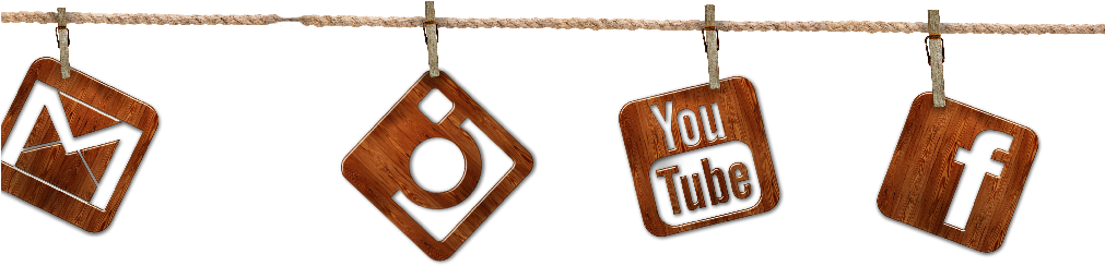 Social Media Icons Hanging Wooden Signs PNG