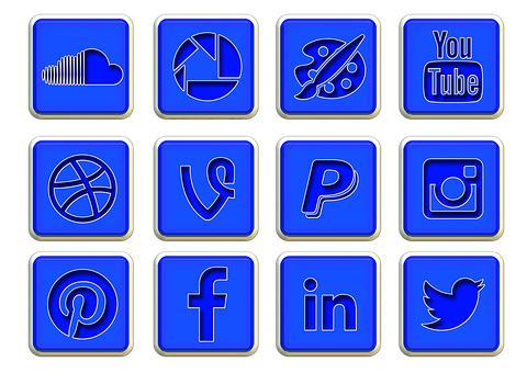 Social Media Icons Neon Blue PNG