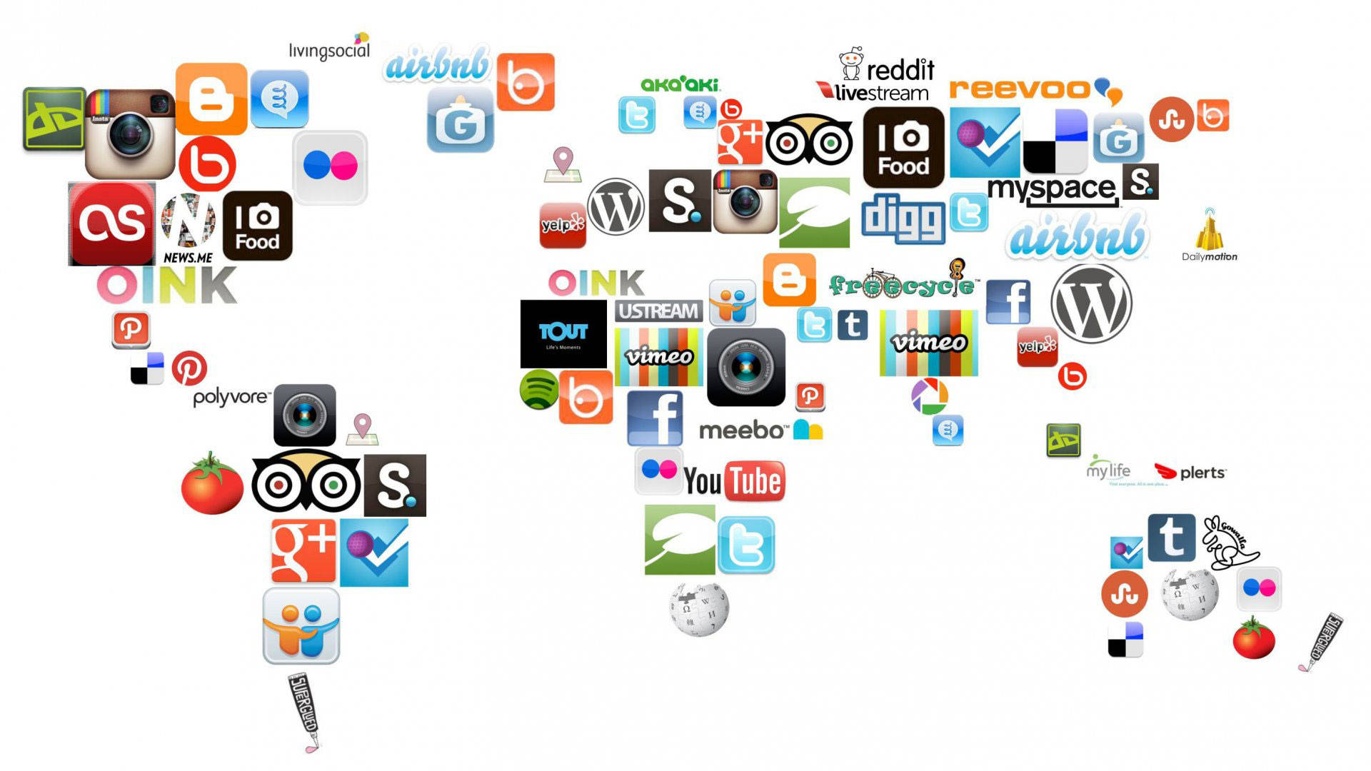 Social Media Icons On World Map Wallpaper