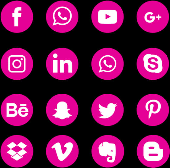 Social Media Icons Pink Background PNG