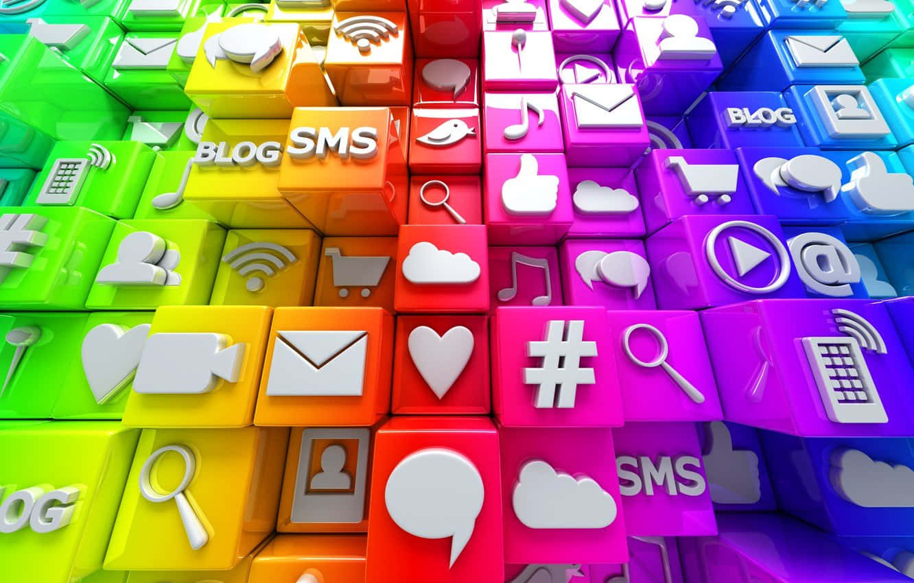 Social Media Icons Colorful Cubes Wallpaper