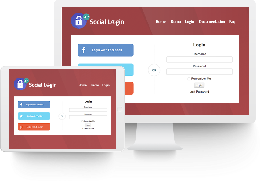 Social Media Integrated Login Screens PNG