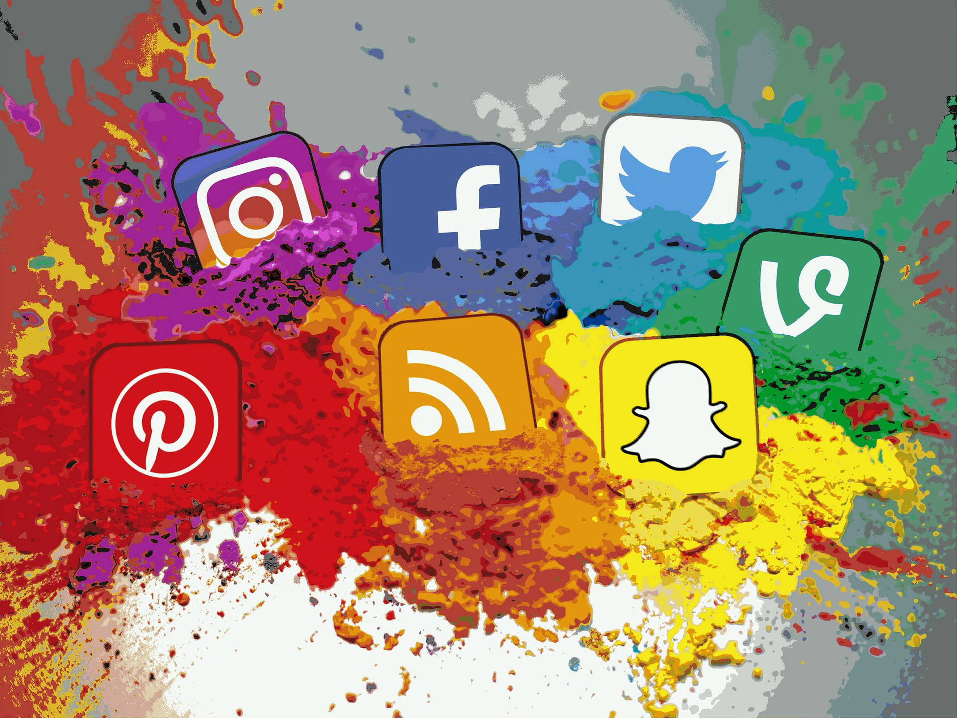 Sociale medie-logoer farverige maling Wallpaper