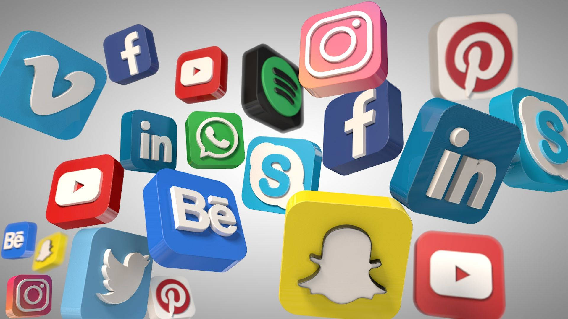 Social Media Logos Floating Gray Background