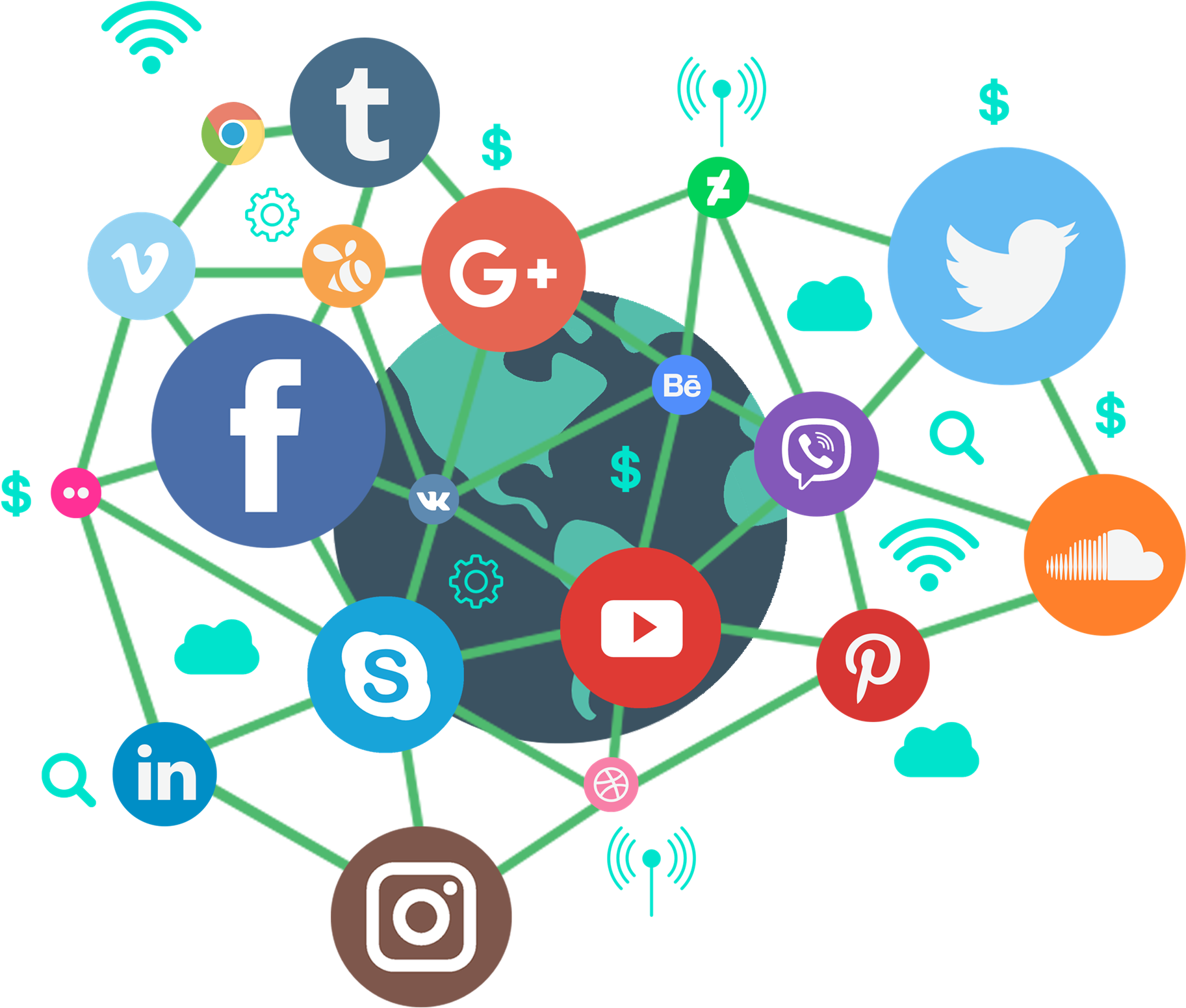 Social Media Network Connectivity Illustration PNG