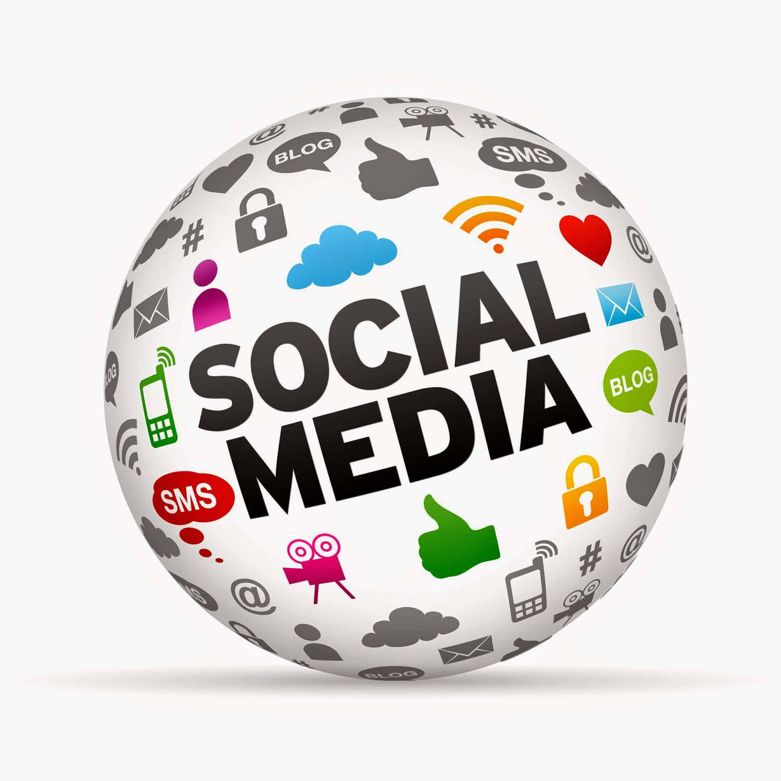 A cluster of floating social media icons exemplifying the digital age and online connectivity.