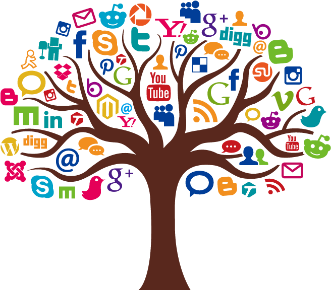 Social Media Tree Illustration PNG