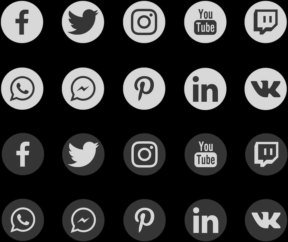 Social_ Media_ Icons_ Collection_ Greyscale PNG