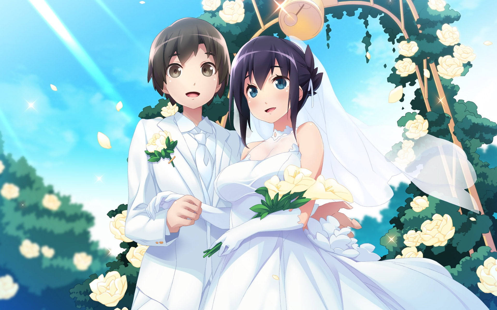 Sød Anime Par Hvidt Bryllup Wallpaper