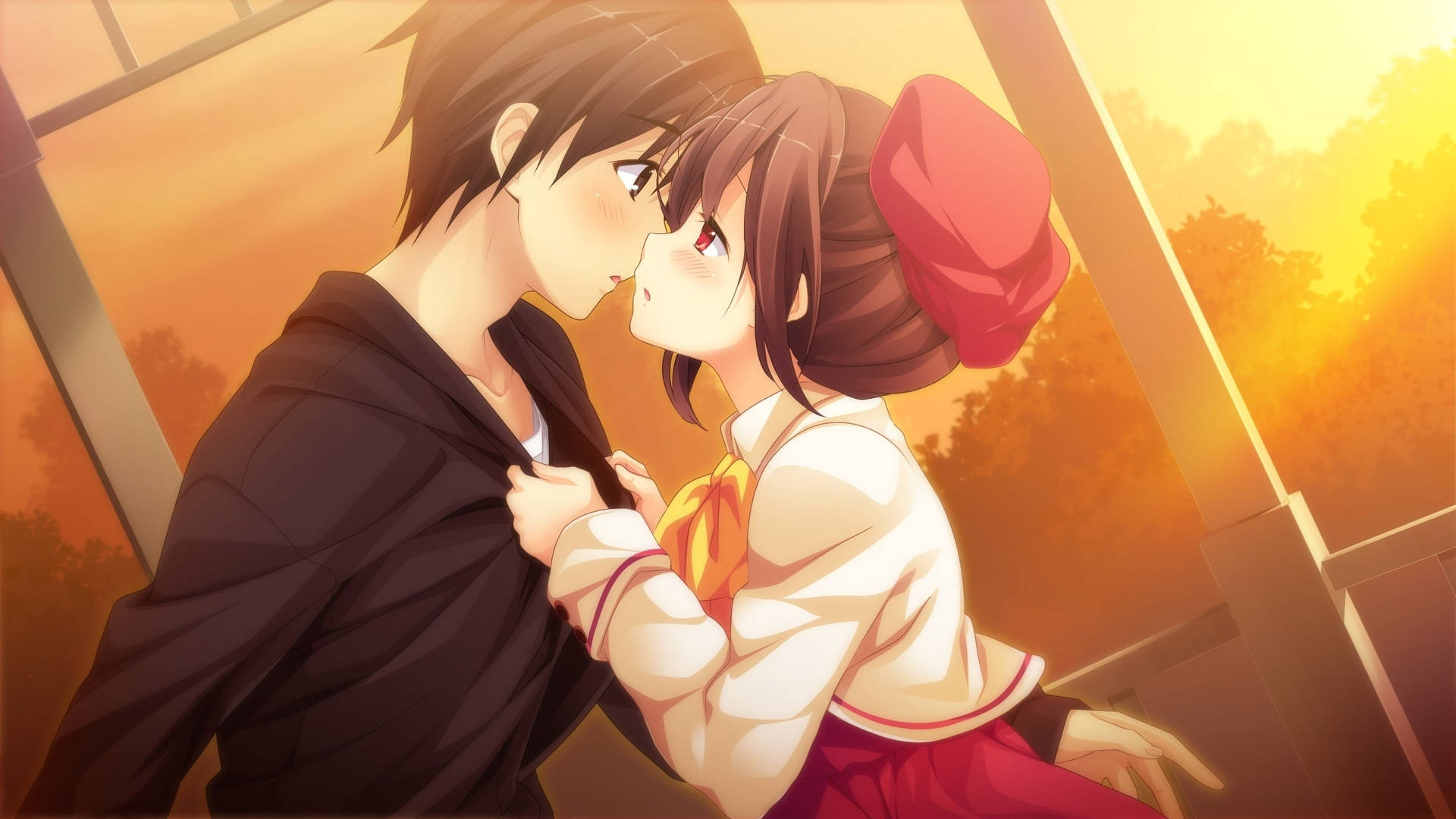 Sød Anime Par Næsten Kys Wallpaper